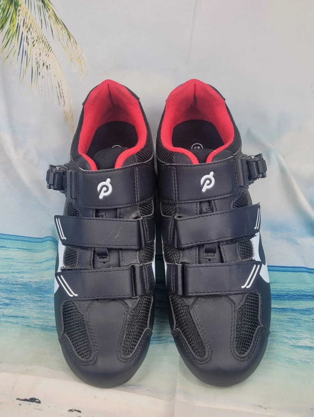 Peloton Men’s Black and Red Road Cycling Shoes with Triple Strap Size 43 9.5-10